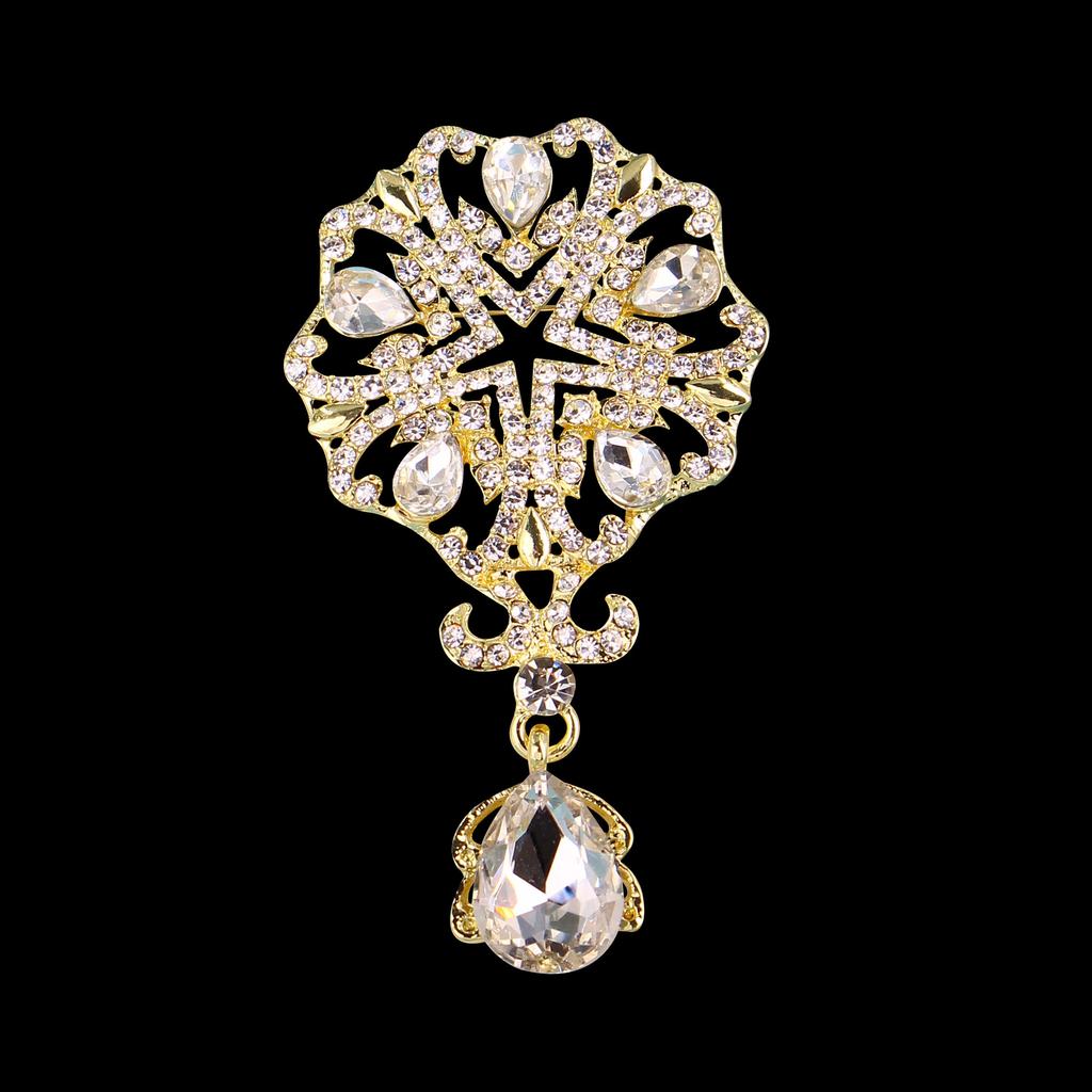 DIEZI Luxury Gold Silver Color Crystal Brooches for Women Girls Wedding Bridal Bouquet Water Drop Flower Brooch Pins Accessories