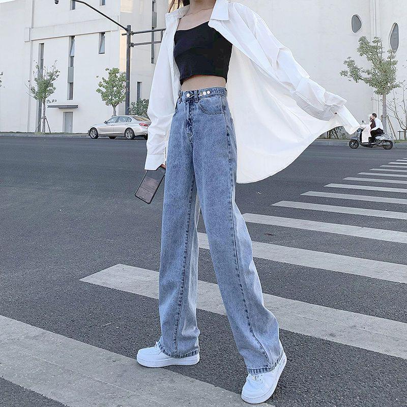 

2023 Spring Slimming High-Waisted Straight-Leg Slim-Fit Sweet Style Jeans L світло-синій колір