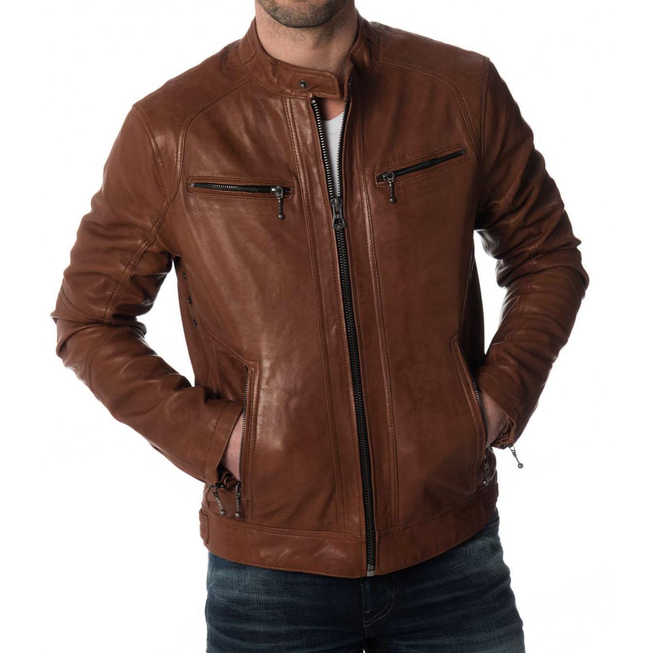 

SkinOutfit Men s Genuine Lambskin Brown Leather Jacket Stylish Motorcycle Bomber Biker Outerwear MJ 239 XXL коричневий
