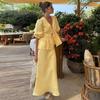 Women's Clothing Summer New Fashion Bubble Sleeves V-neck Lace-up Top High Waist Skirt Set