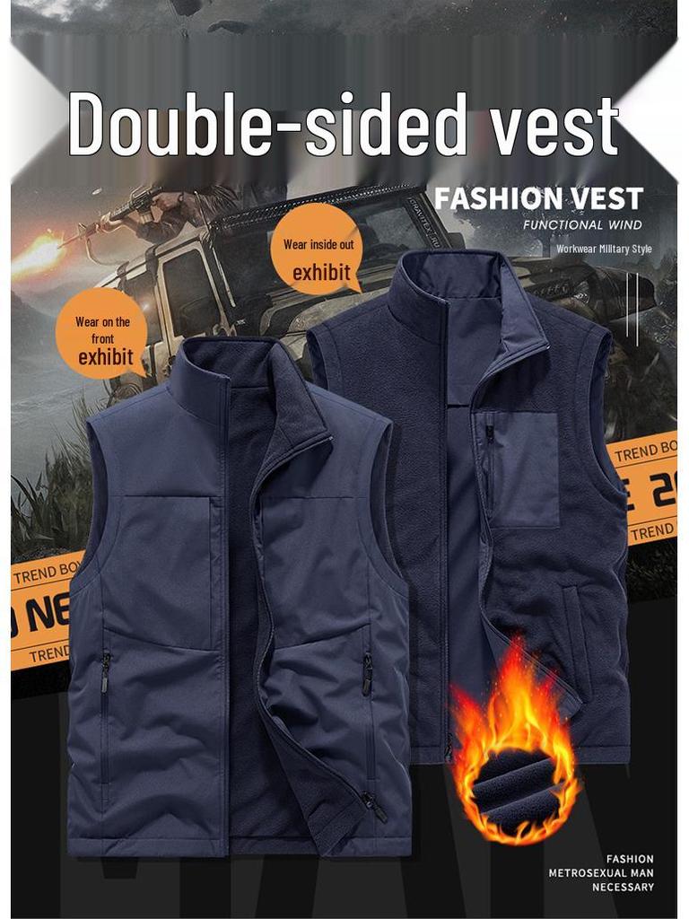 Men's Double-Sided Plush Winter Vest - 2024 Collection, Sleeveless Outerwear, Casual & Warm (Model 8822A)