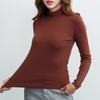 Women's Mock Neck Long Sleeve Thermal Top Slim Fit Thick Double Sided Fleece Polyester High Stretch Solid Color Korean Warm Winter Layering T Shirt