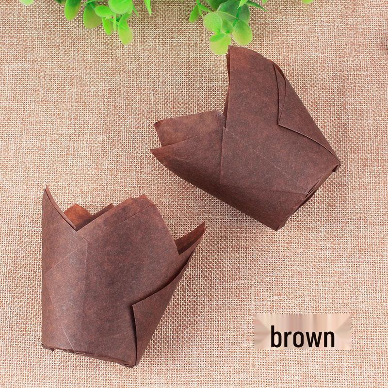 High-Temperature Resistant Solid Color Tulip Baking Cups - Oil-Proof Dessert Liners