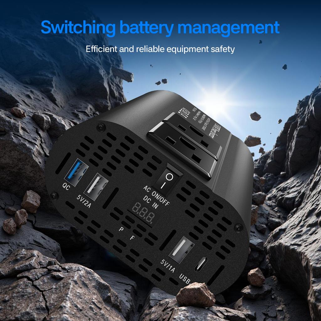 1500W Solar Inverter with LCD display,DC 12V To AC 110V  USB Type-C Portable Power Bank, Car Converter Vehicle-mounted Inverter