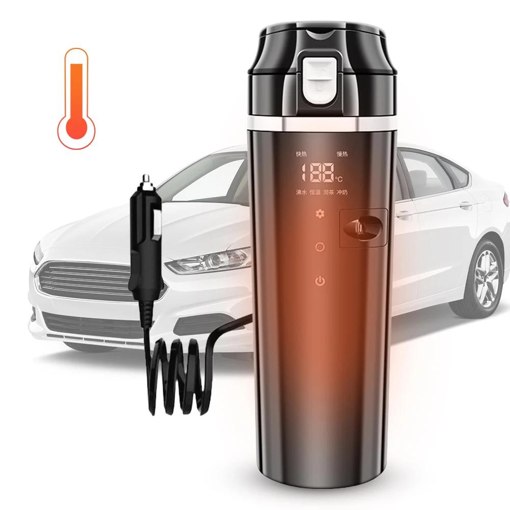 12/24V Car Heating Cup 500ml Electric Kettle Digital LCD Display Stainless Steel Water Heater Bottle Travel Coffee Mug Warmer