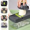 Multi-function 8-in-1 Julienne Slicer with Adjustable Thickness, for Shredding Cabbage, Radish, and Onions, with a Toner Basket, Hand Guard, and Conta