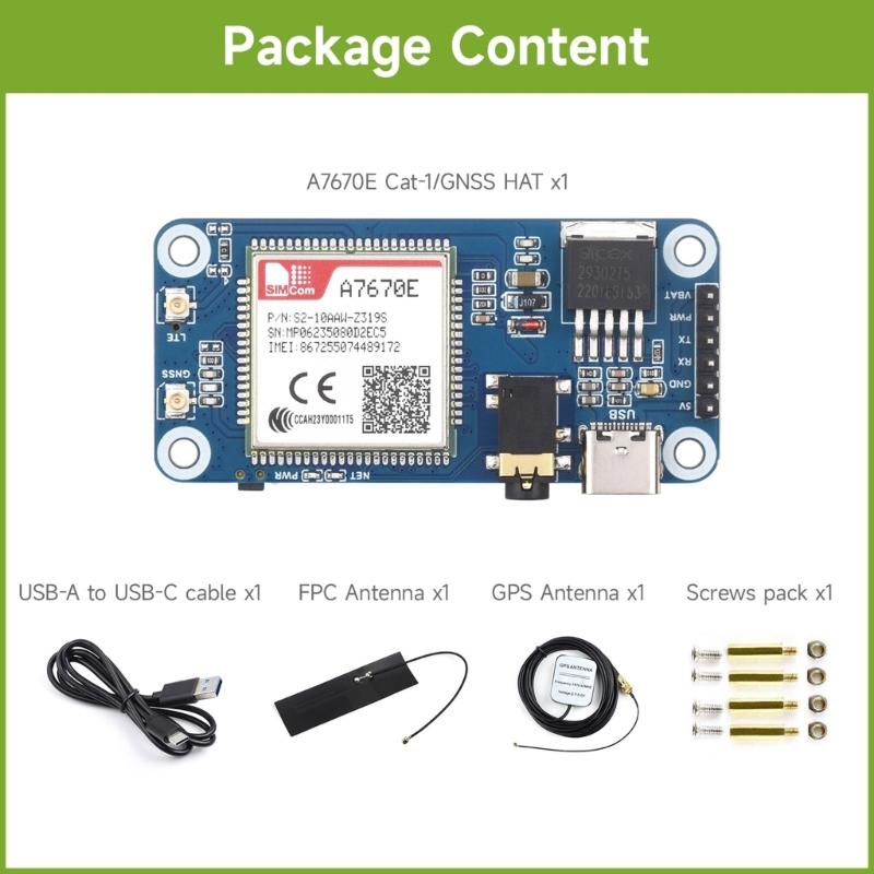 A7670E Expansion Board Cat1/GPRS/GNSS HAT Module Cat1 Networking Communication