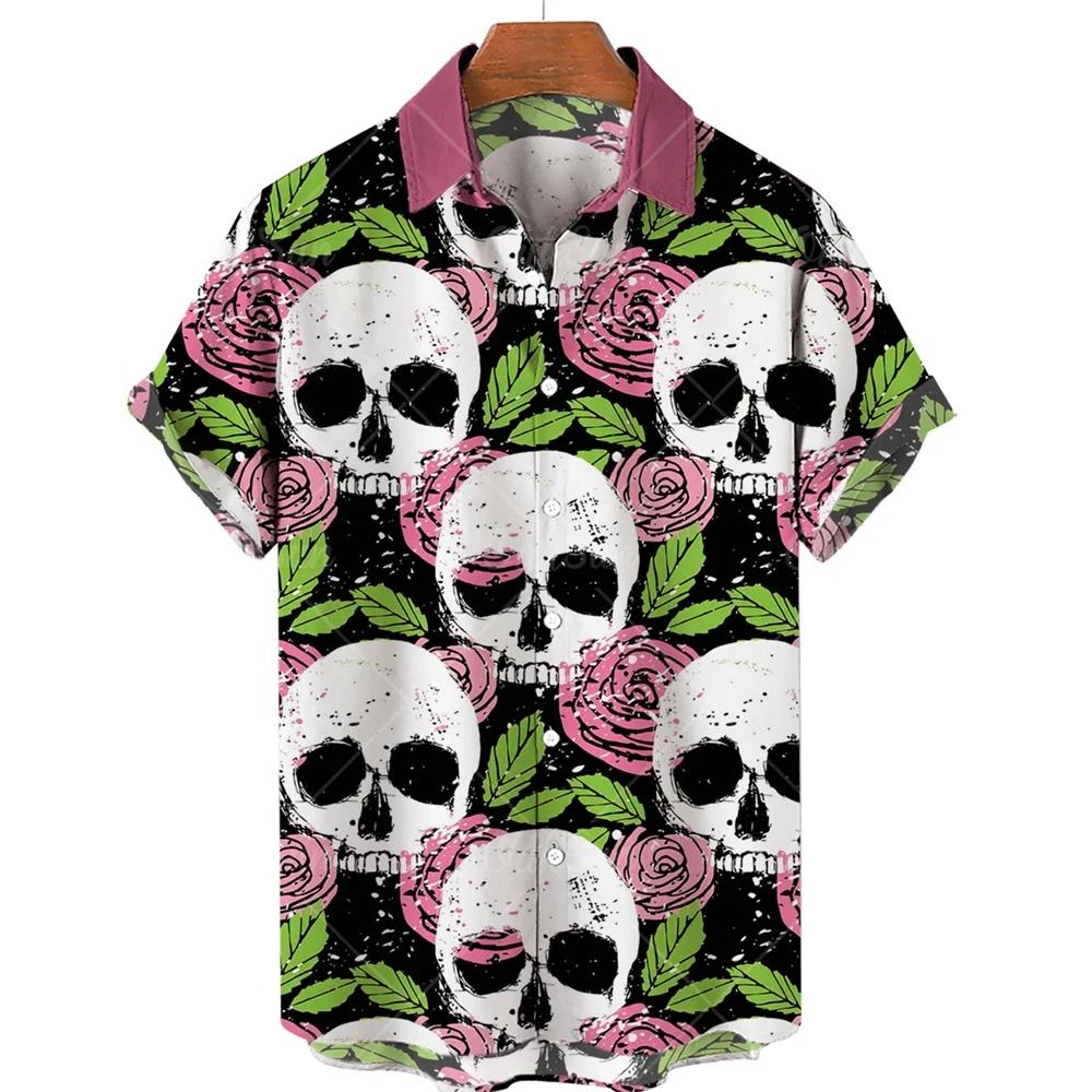 Hawaiian Beach Shirt Fashion Design Men's 3D Skull Print Shirt Retro Casual Street Clothing Men's Summer Unisex Short