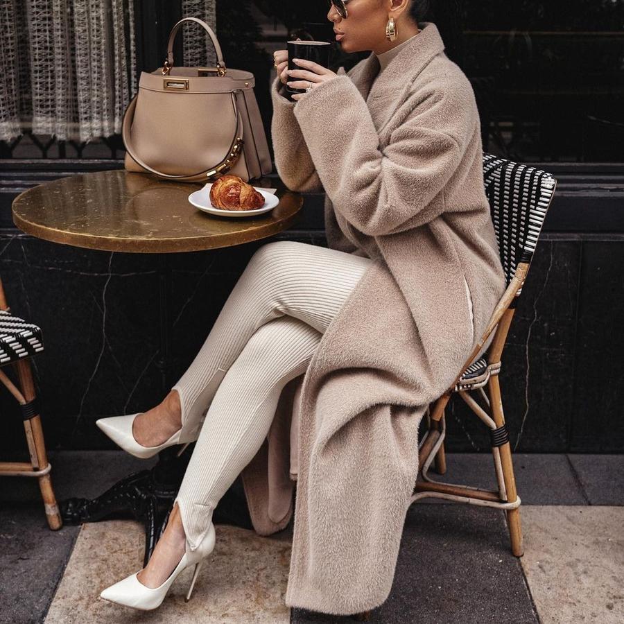 Winter Coat Women Long Sleeve Padded Jacket Wool Top Ladies Overcoat