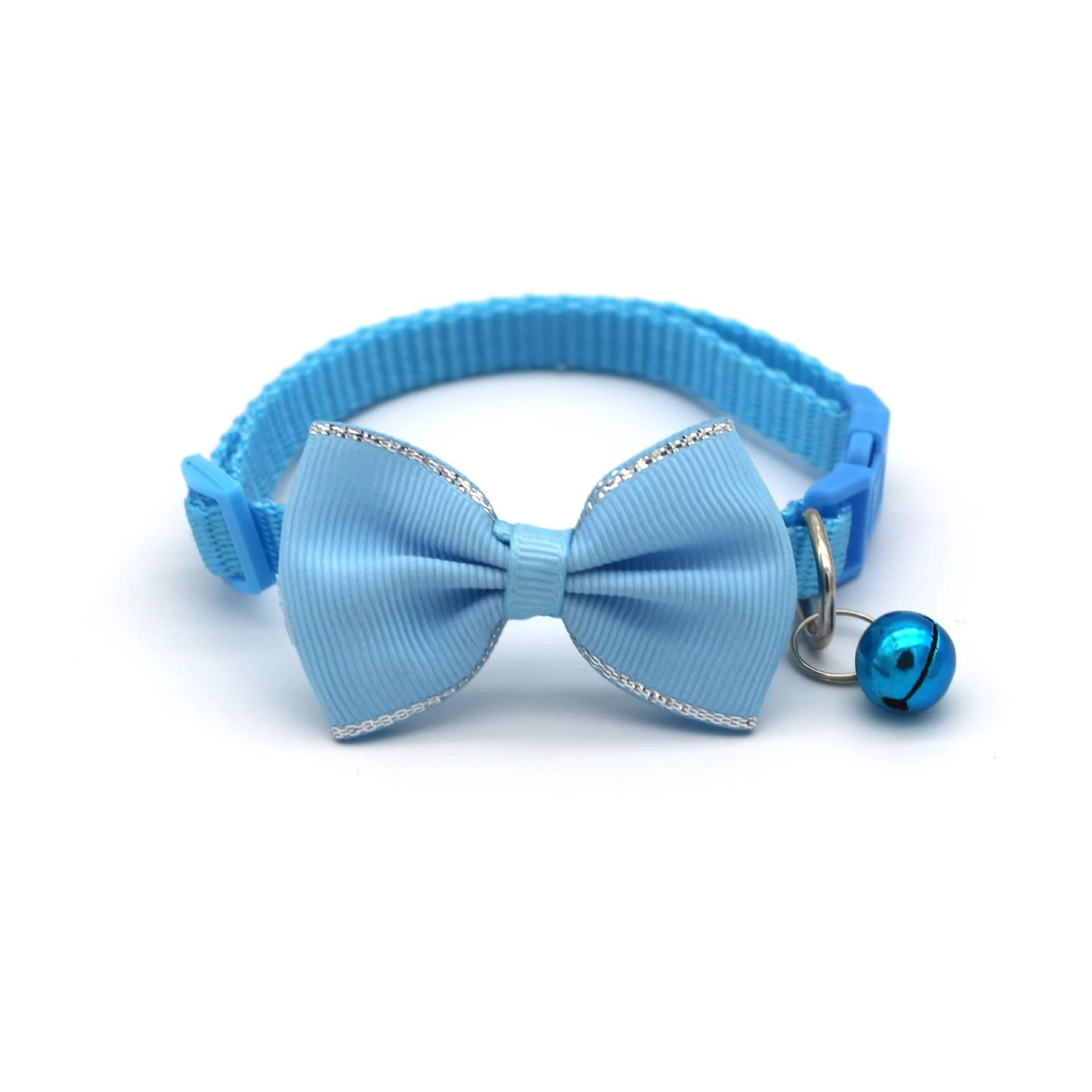 

Cat Collar Solid Color Bowknot Puppy Chihuahua Collars with Bell Adjustable Safety Buckle Cats Bow Tie Pets Accessories Solid color небо синє кольору