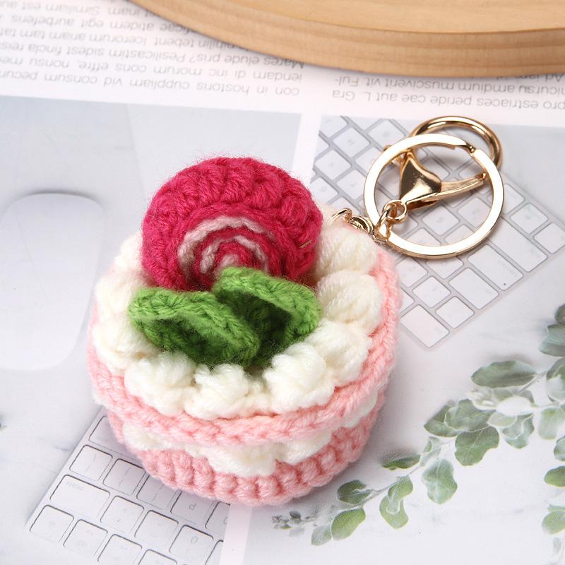 Cute Crochet Cake Pendants Mini Knitted Keychain Kawaii Bag Decor Friends Gift Car Key Ring  Decorative Pendants