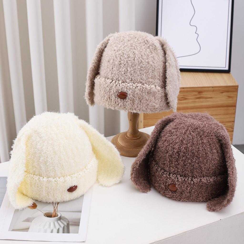 Autumn And Winter Plush Thermal Hat Children'S Ear Protector Knitted Plush Casual Fashion Cute Student Cold Cotton Hat