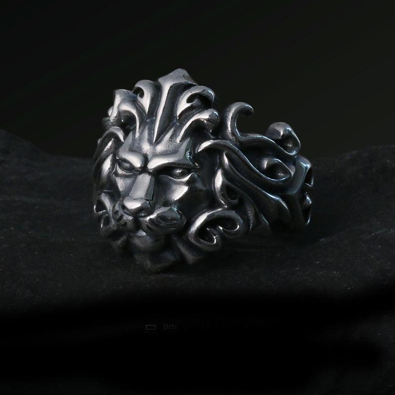 Mighty Lion Head Open Ring for Men, Personalized Fashion Retro Trendy Punk Hip Hop Ring