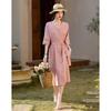 DeMana French Style Linen Blend Tie-Waist Midi Dress
