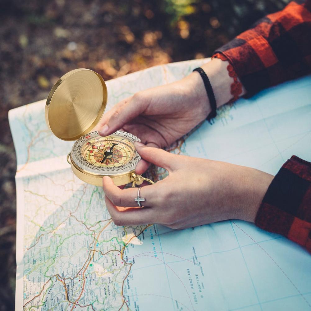 Outdoor Metal Luminous Pocket Watch Compass Copper Flip Cover for Climbing Hiking Campingcompass