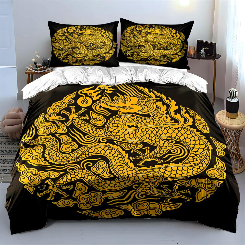 Dragon Pattern Decor Set Soft Comfortable Duvet Cover Bedding Set Included 1*Duvet Cover & 2*Pillowcases, Gift