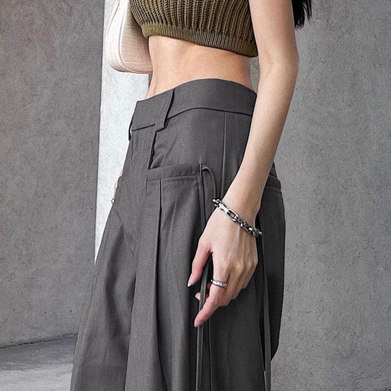 Lässige Hose mit weitem Bein für Damen, hohe Taille, Street-Basic, lockere Jogginghose, koreanische Retro-Grau, Büro-Y2K-Damenhose