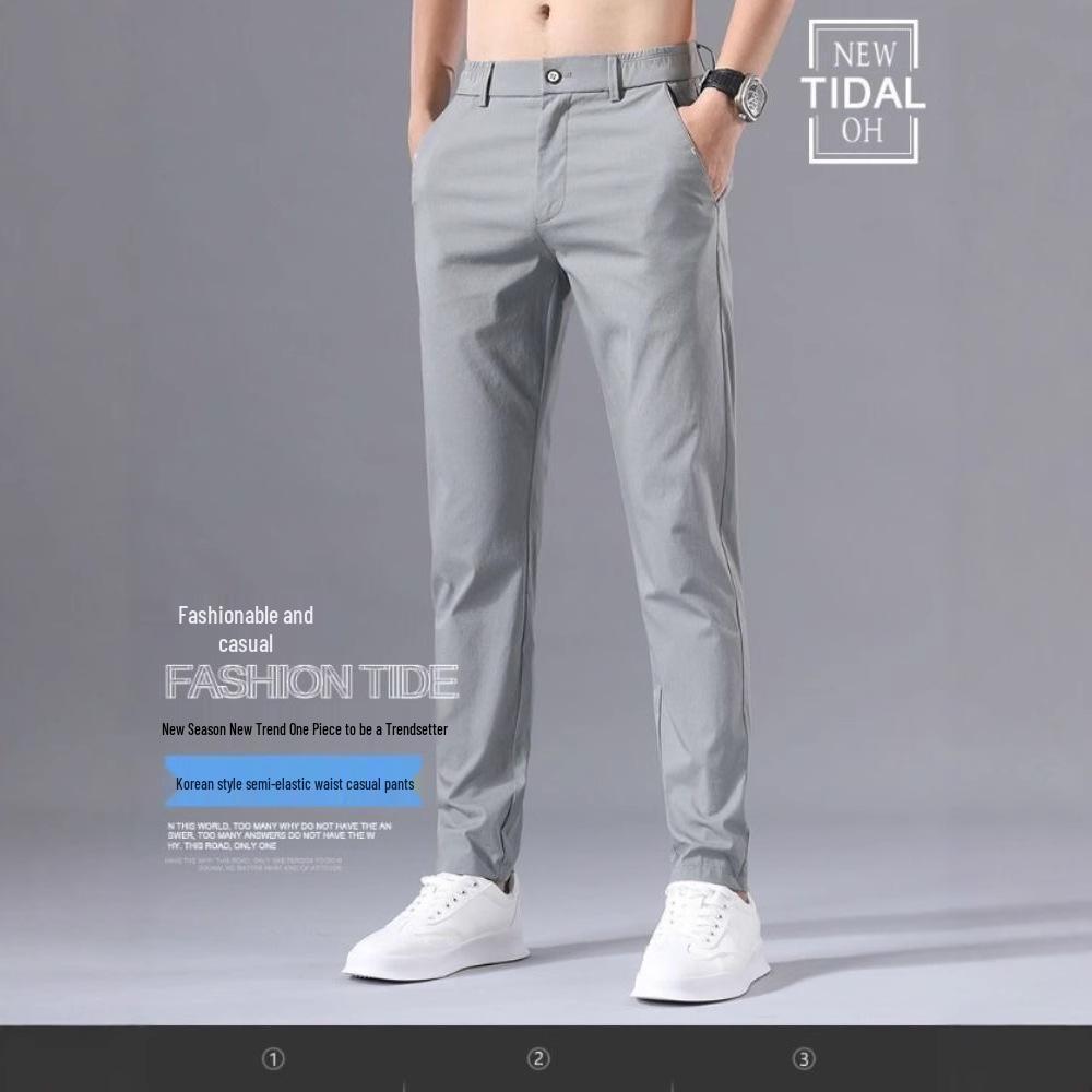 

Men s High-End Black Micro-Flare Trousers - Spring/Summer Straight-Leg Casual Suit Size 34