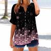 Women's Loose Printed Stand Collar Short-sleeved Cotton and Linen Top