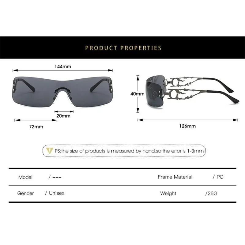Vintage y2k One Piece Rimless Sunglasses Women For Men Fashion Luxury Brand Designer Trending Hollow Punk Hip Hop Sun Glasses