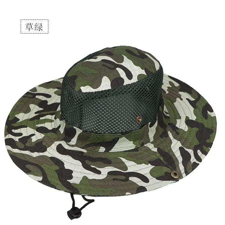 Camouflage Mesh Bucket Hats Wide Brim Beach Hat UV Protection Breathable Hunting Fishing Climbing Hiking Hat Outdoor Men Sun Hat