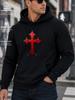 Red Vintage Cross Print Faith Retro Style Individual Expression Versatile Holiday Gift250g Heavyweight Pullover with Pocket Adjust