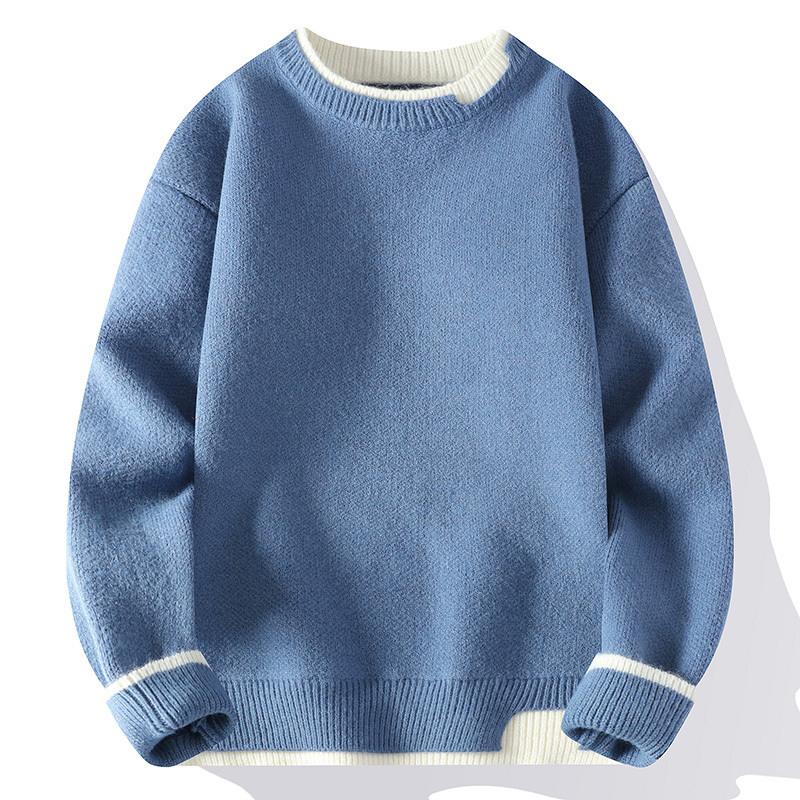 Autumn and Winter Men's Sweater Fashionable Simple Fake Two-piece Pullover Long-sleeved Top