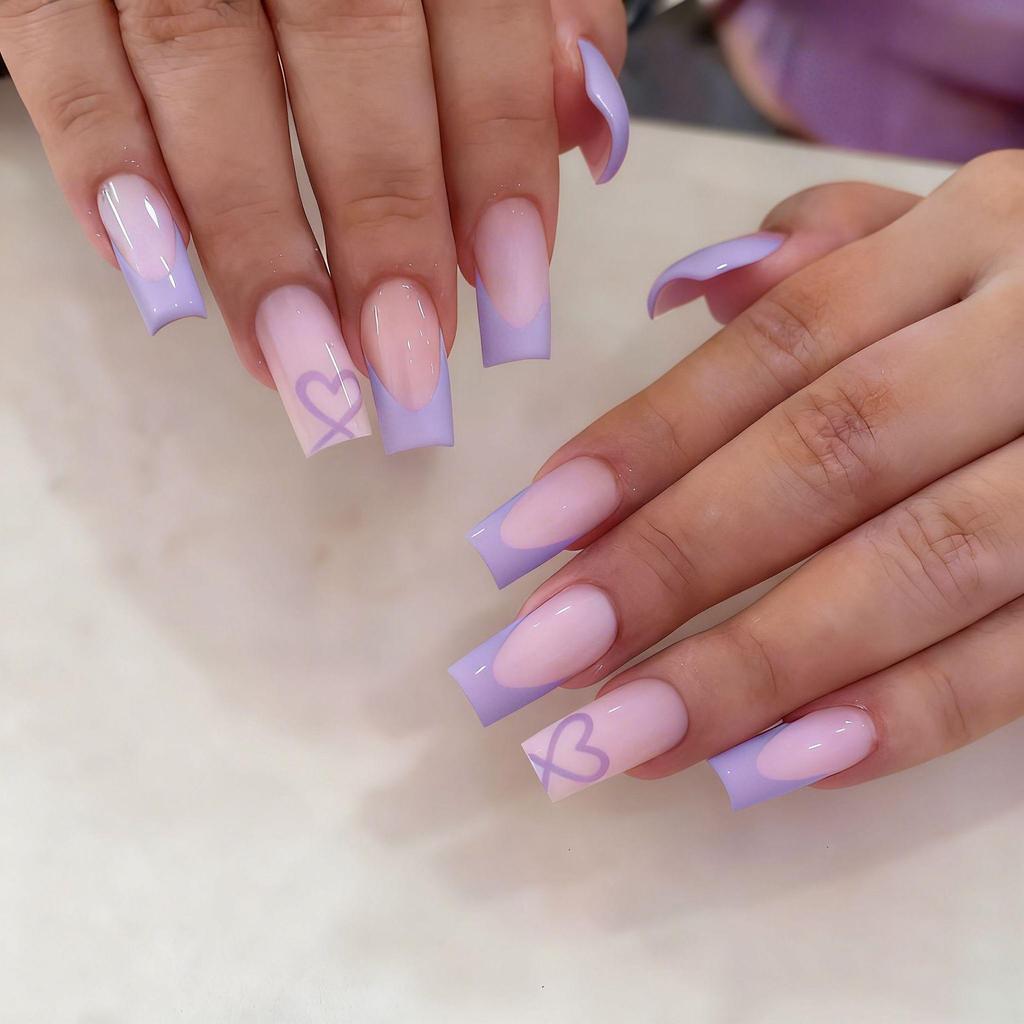 Valentine's Heart-Shaped Nail Art: Medium-Long Square Wearable Nails