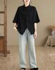 Short Chinese Summer Short Chinese Shirt Chinese Body Summer [Moufokyou] Women's Shirt, Sleeve, Button, Top, Sleeve, Style, Blouse, Commuting, Casual,