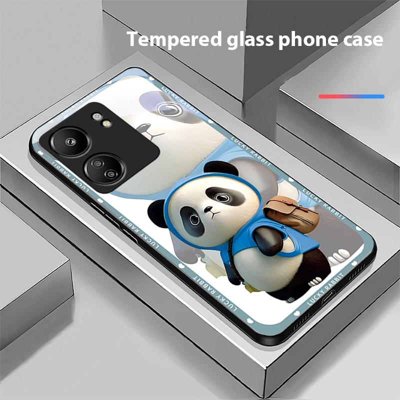 Backpack Bear Black For Xiaomi Redmi 13C Note13 12 Pro Plus 5G Note 9 13T Pro POCO X6 F5 F6 Black Tempered Glass Phone Case