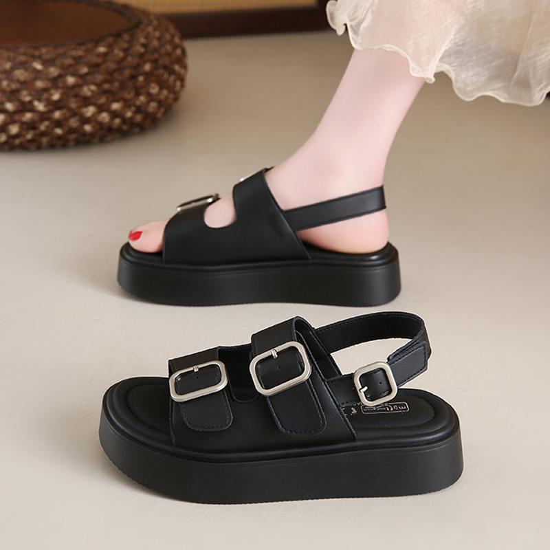CRLAYDK Platform Sandals for Women Summer Silvery Outdoor Beach Open Toe Slides Ladies Casual Buckle Straps Walking Slippers