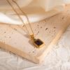 European & American Titanium Steel Necklace, Non-fading, Versatile, Fashionable Multi-color Square Pendant.