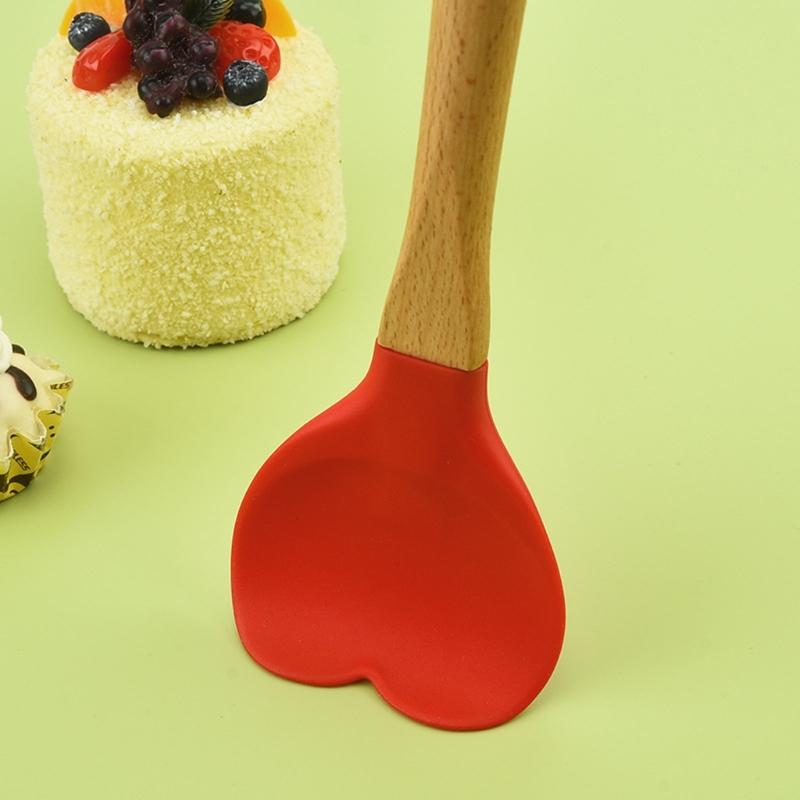 Food Grade Silicone Heart Shape Spatula with Wood Handle For Cake Decorating Stirring Folding Dough Kitchen Utensils