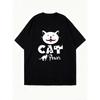Oversized T Shirt Black Cat Face And Cat Power Text Print Casual Wear For Women Summer Outfit Streetwear Style