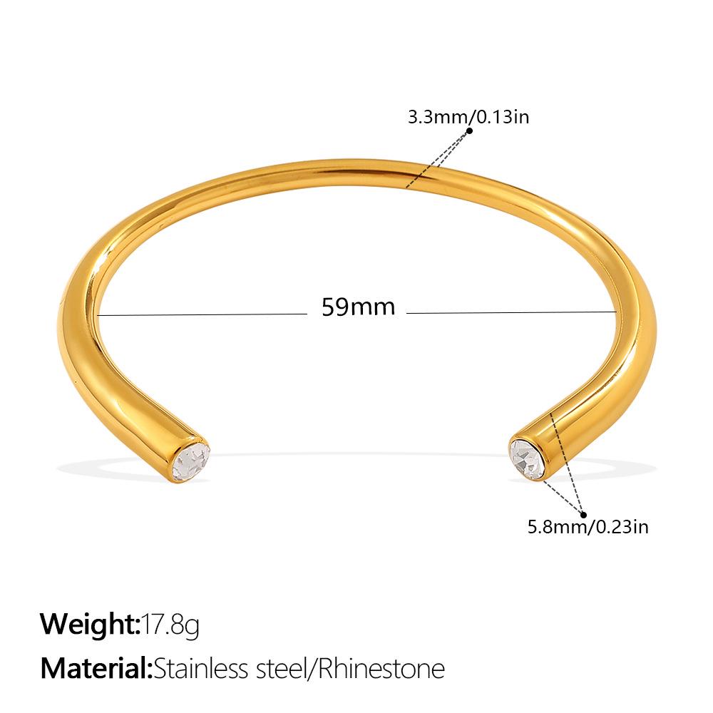 Cross-Border Gold Luxury Rhinestone Stainless Steel Open Bangle Bracelet