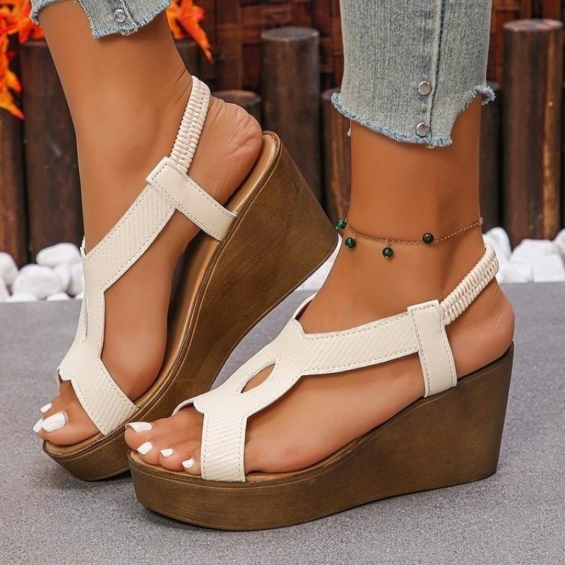 

Модные босоножки на танкетке для женщин Лето 2025 Удобные Нескользящие Пляжные туфли Женские из ПУ кожи на платформе Римские сандалии Женские 43