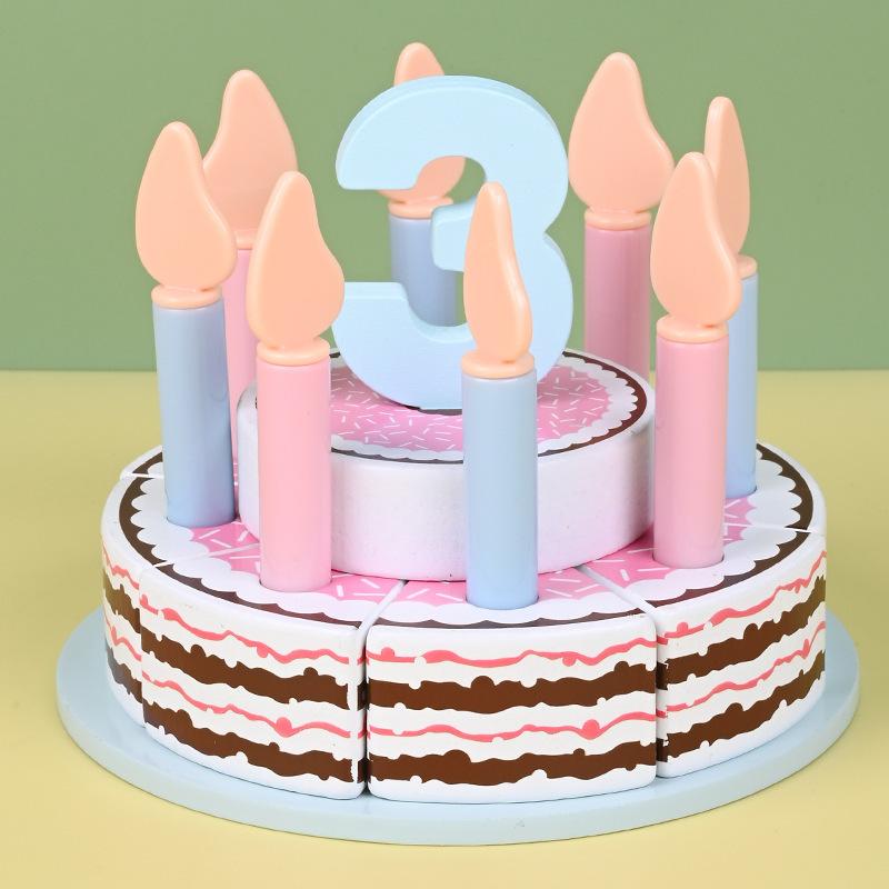 Wooden Simulation Double-layer Birthday Cake, A Family Kitchen Cutting Toy, Can Be Used As A Decoration or As A Gift
