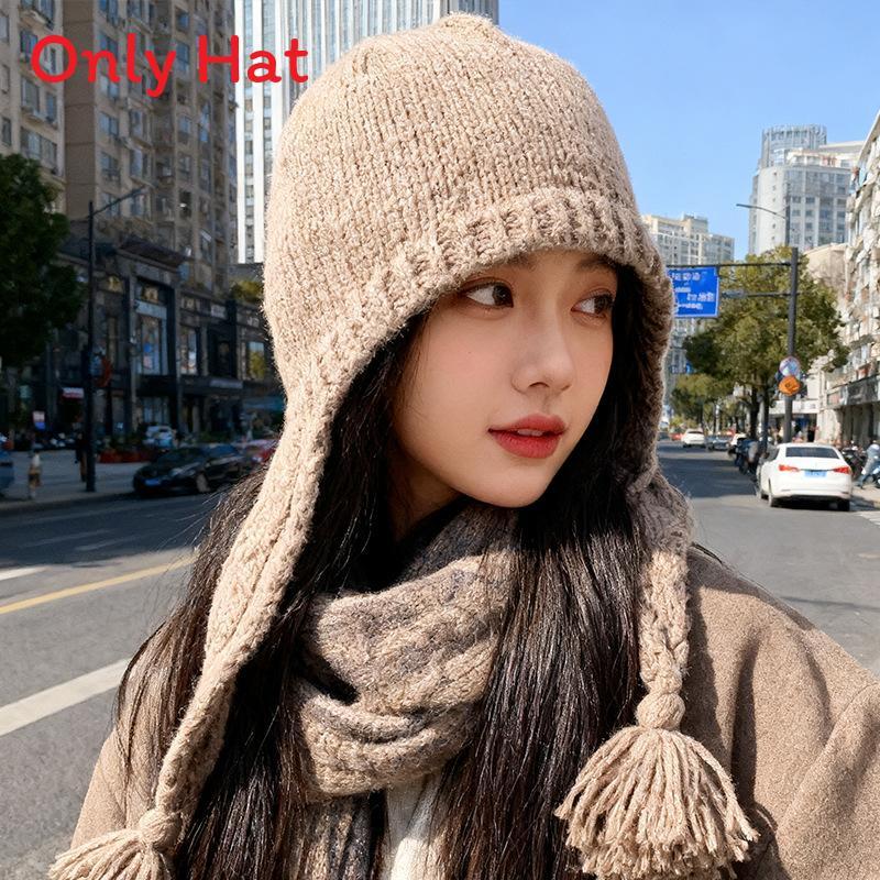 Knit Hat Women Winter Warm Earflap Beanie With No Brim For Casual Outings