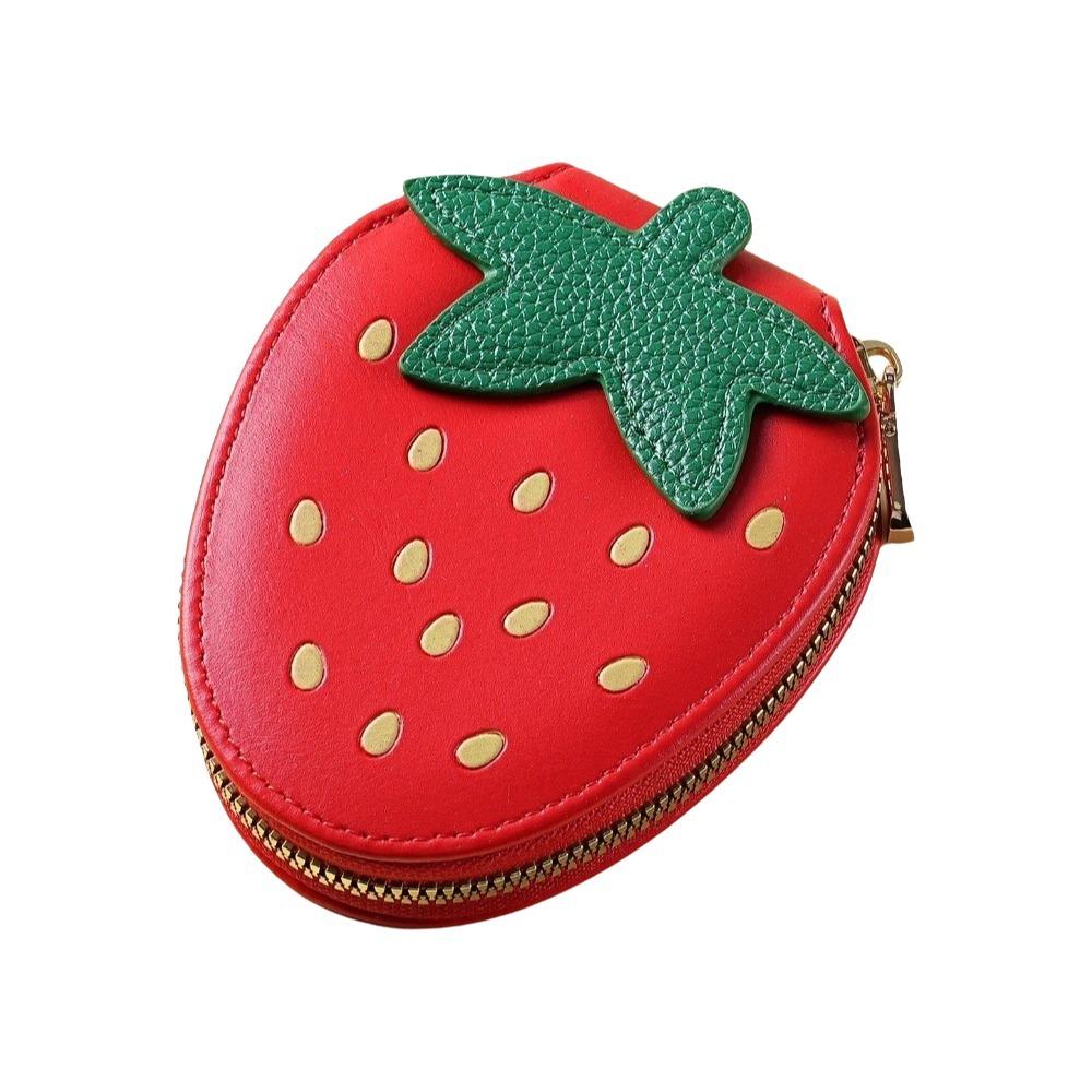 

Fashion Fruit Strawberry Card Bag Zipper Korean Style PU Leather Card Holder Clutch Bag Card Pocket Storage Bag Girl червоний