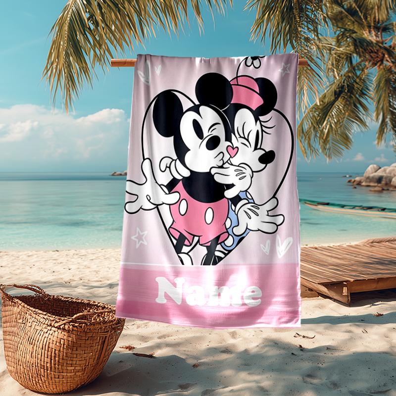 Custom Name Ultra-Soft Beach Towel with Mickey Minnie Theme,Ideal for Pool - Camping, Diving - Perfect Travel Essential, Vibrant Beach Towel.