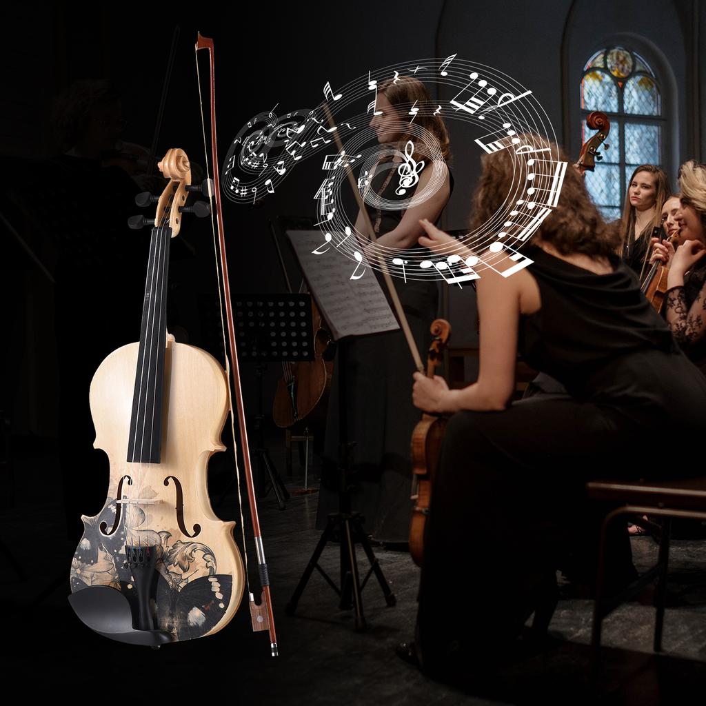 4/4 Acoustic Violin Basswood Topboard Side Back Board Maple Scroll with Carry Case Bow Rosin for