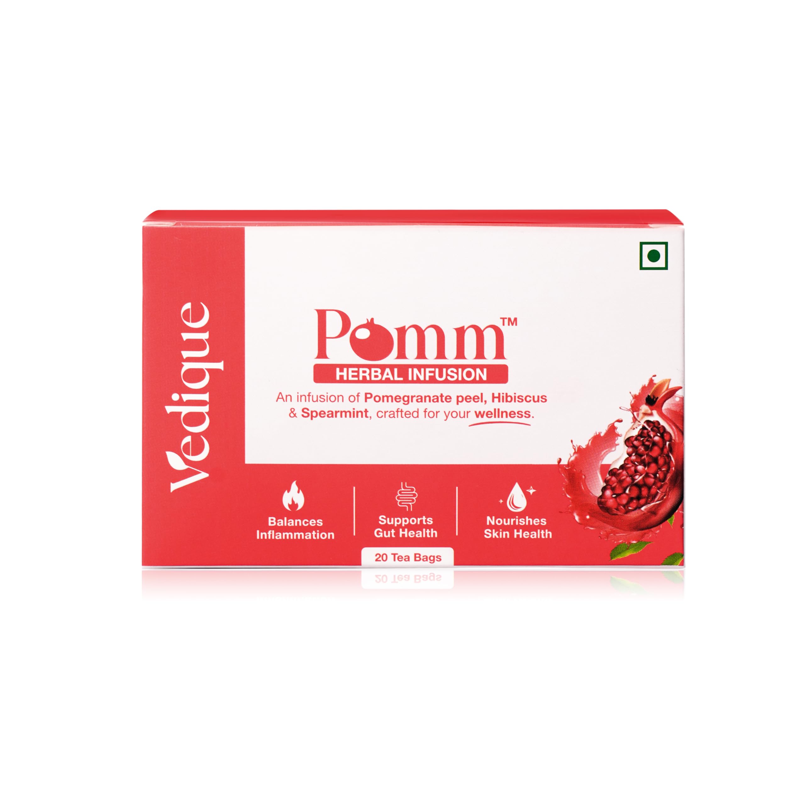 Vedique POMM Herbal Infusion | Pomegranate Tea with Hibiscus | Anti-Inflammatory Herbal Tea for Glowing Skin, Gut Health & Balanced Inflammation