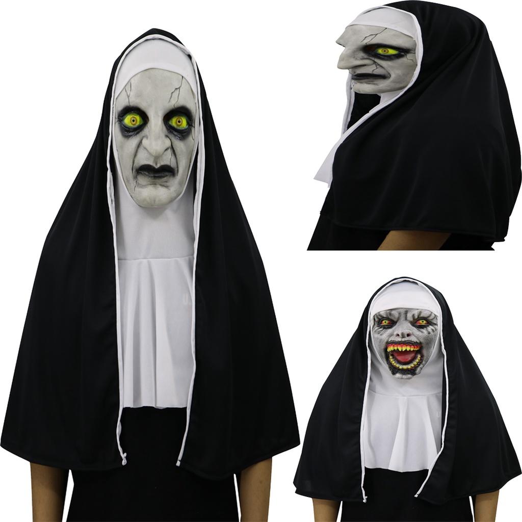 Terrifying The Nun Horror Mask Valak Scary Full Face Design With Headscarf