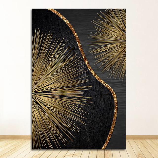 And White Wood Grain Painting Gloden Wall Art Poster Print Pictures for Living Room Home Decor Nordic Decoration Abstract Black