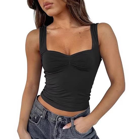Women's Square Neck Sleeveless Tank Top Slim Fit Streetwear Solid Color Crop Top