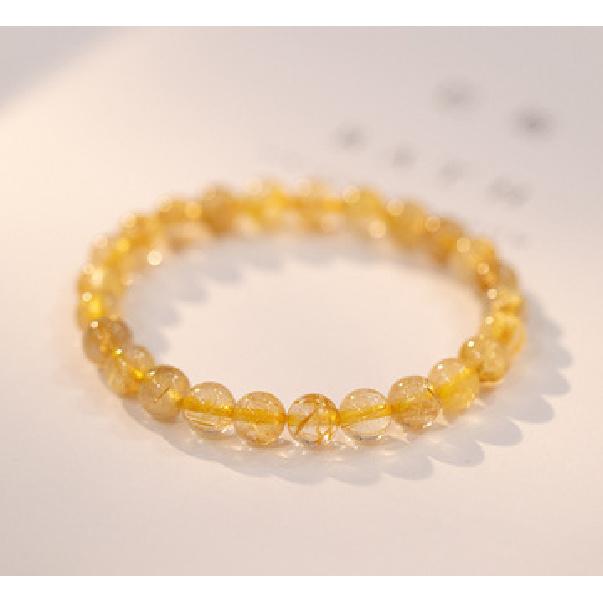 Citrine Natural Golden Rutilated Quartz Beaded Bracelet for Women, Alloy Jewelry