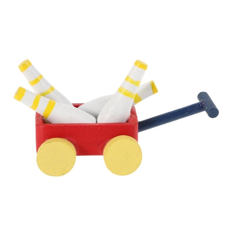 

Portable Wooden Miniature Bowling Cart Enhances Family Bonding As Toy House Decors Or Gift 1