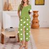 Women's Casual Loungewear Set Printed Neck Short Sleeve T-Shirt and Pants