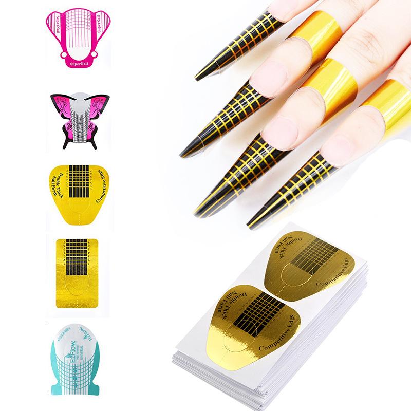 100Pcs/Lot French Nail Form Tips Nail Sticker Extension Acrylic UV Gel Curve False Nails Art Tools DIY Guide Forms Manicure Set