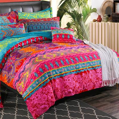 Set Copripiumino Floreale Esotico Boemo Set Biancheria da Letto Stampa a Righe Colorate Vintage Boho Copripiumino Geometrico Morbido di Lusso
